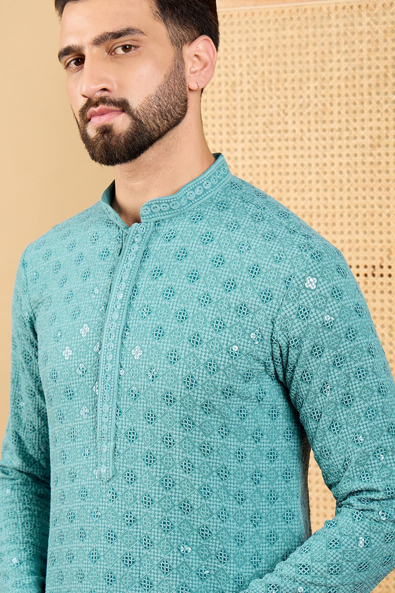 Blue Viscose Rayon Solid Embroidered Straight Kurta with Trouser  | SHOBITAM
