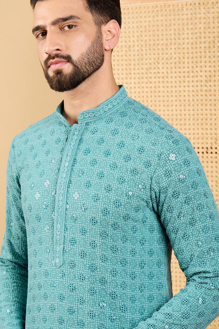 Blue Viscose Rayon Solid Embroidered Straight Kurta with Trouser  | SHOBITAM