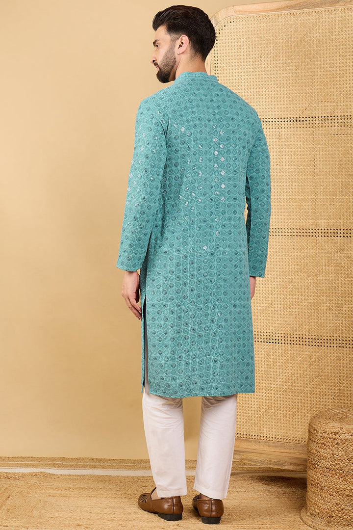 Blue Viscose Rayon Solid Embroidered Straight Kurta with Trouser  | SHOBITAM