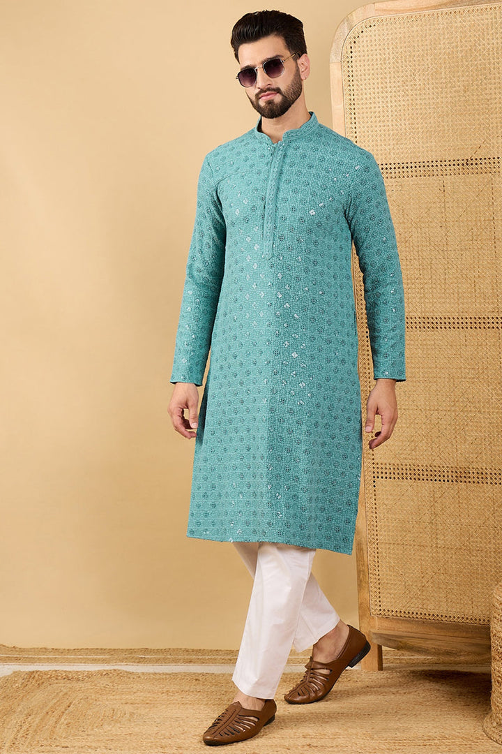 Blue Viscose Rayon Solid Embroidered Straight Kurta with Trouser  | SHOBITAM