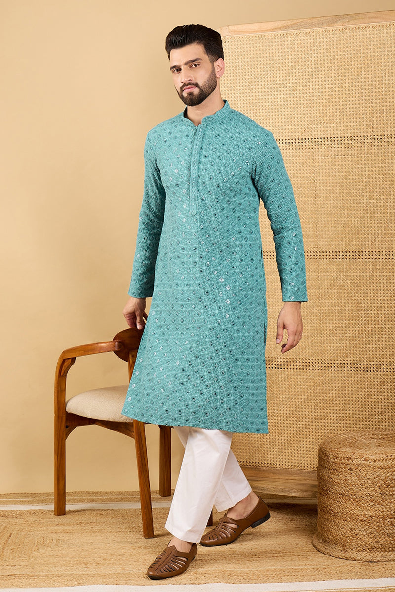 Blue Viscose Rayon Solid Embroidered Straight Kurta with Trouser  | SHOBITAM