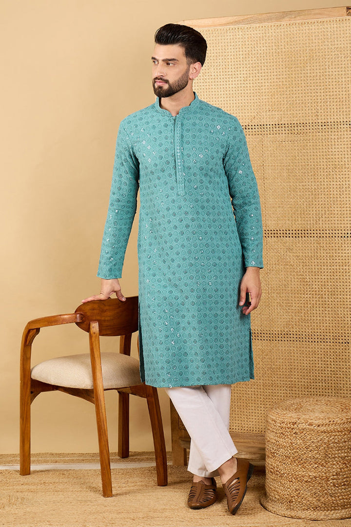 Blue Viscose Rayon Solid Embroidered Straight Kurta with Trouser  | SHOBITAM