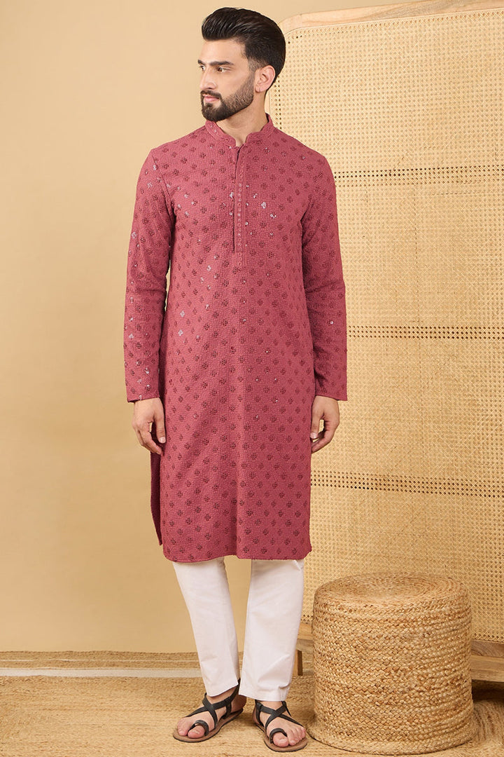 Red Viscose Rayon Solid Embroidered Straight Kurta with Trouser  | SHOBITAM