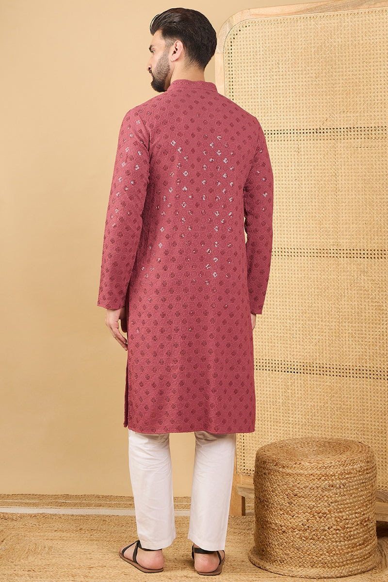 Red Viscose Rayon Solid Embroidered Straight Kurta with Trouser  | SHOBITAM