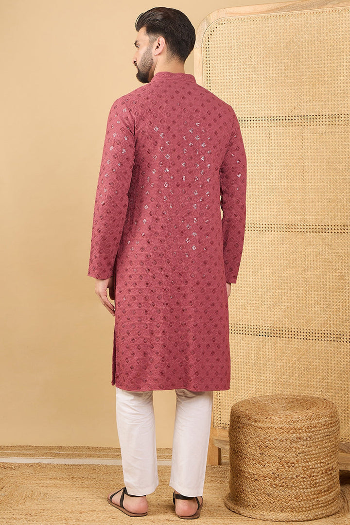 Red Viscose Rayon Solid Embroidered Straight Kurta with Trouser  | SHOBITAM