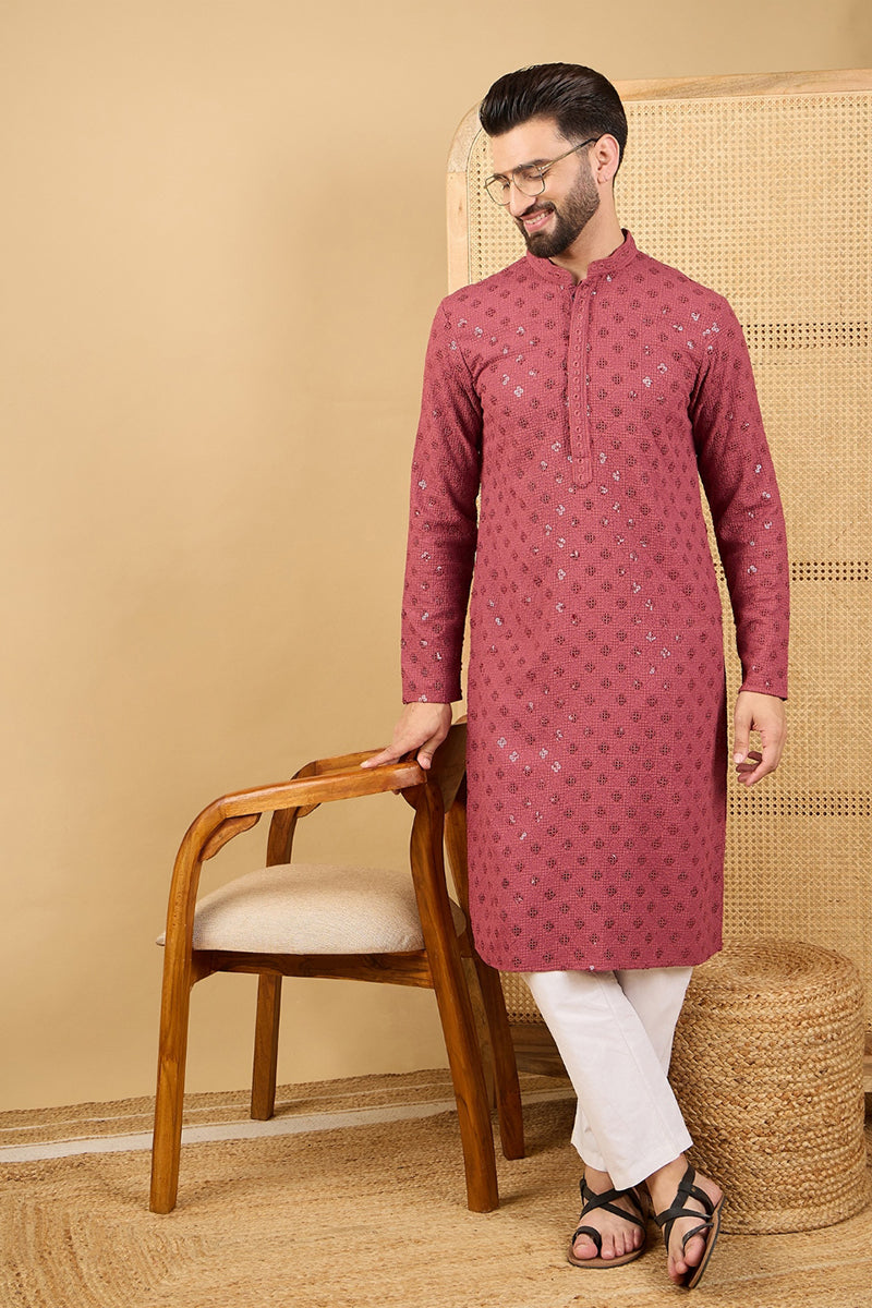 Red Viscose Rayon Solid Embroidered Straight Kurta with Trouser  | SHOBITAM