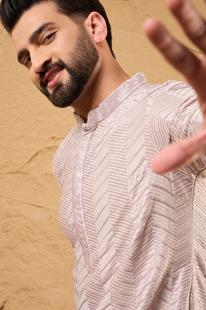 Lavender Viscose Rayon Solid Embroidered Straight Kurta with Trousers | SHOBITAM