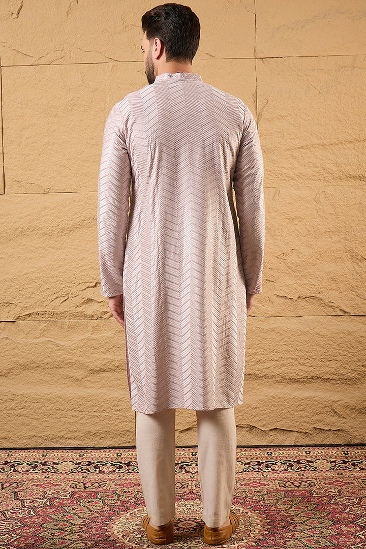 Lavender Viscose Rayon Solid Embroidered Straight Kurta with Trousers | SHOBITAM
