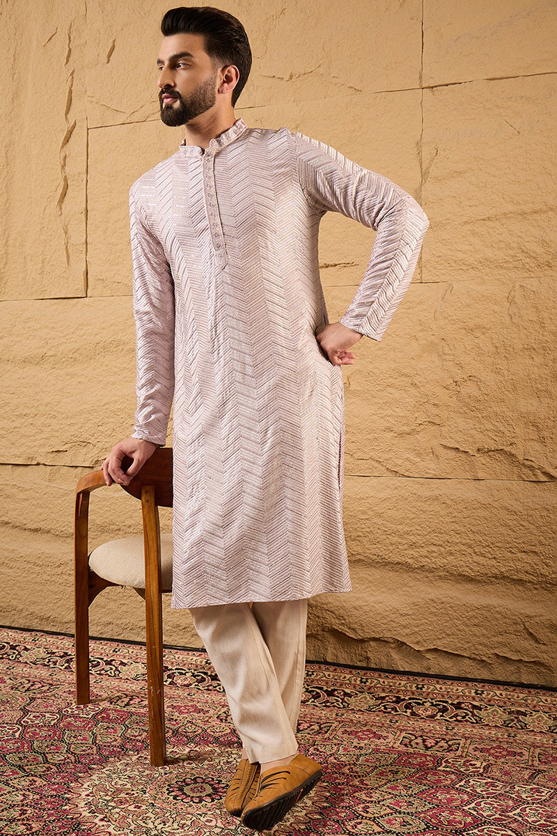 Lavender Viscose Rayon Solid Embroidered Straight Kurta with Trousers | SHOBITAM