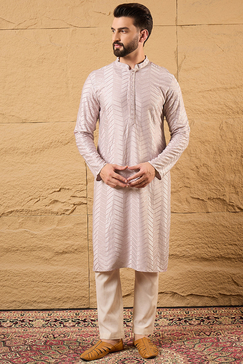 Lavender Viscose Rayon Solid Embroidered Straight Kurta with Trousers | SHOBITAM