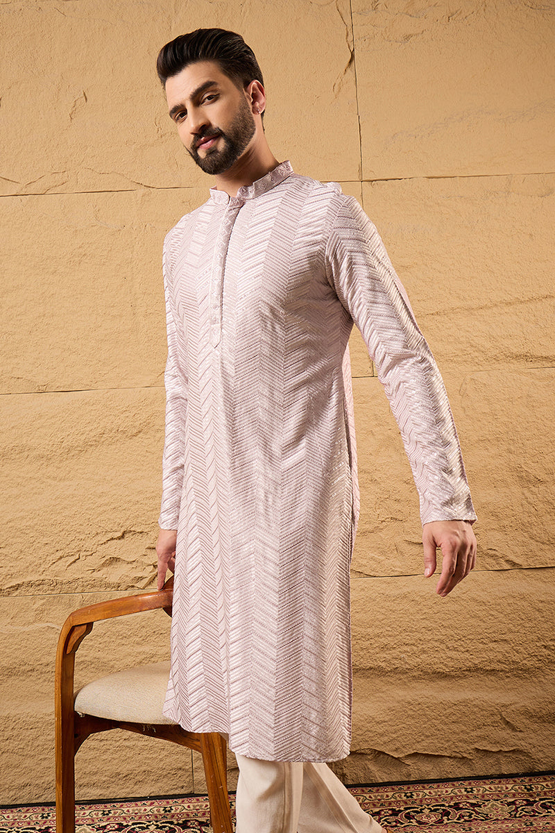Lavender Viscose Rayon Solid Embroidered Straight Kurta with Trousers | SHOBITAM