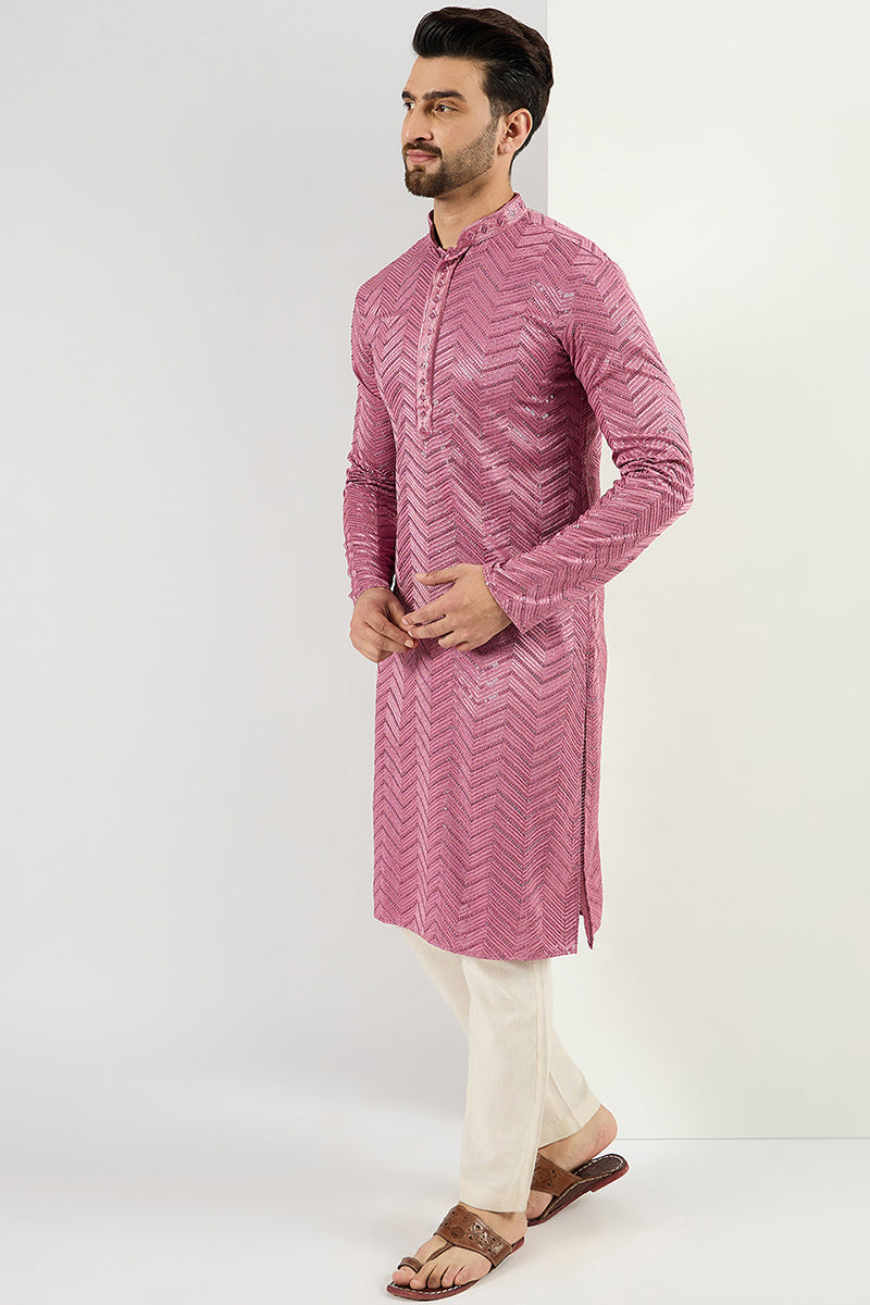 Pink Viscose Rayon Solid Embroidered Straight Kurta with Trouser  | SHOBITAM