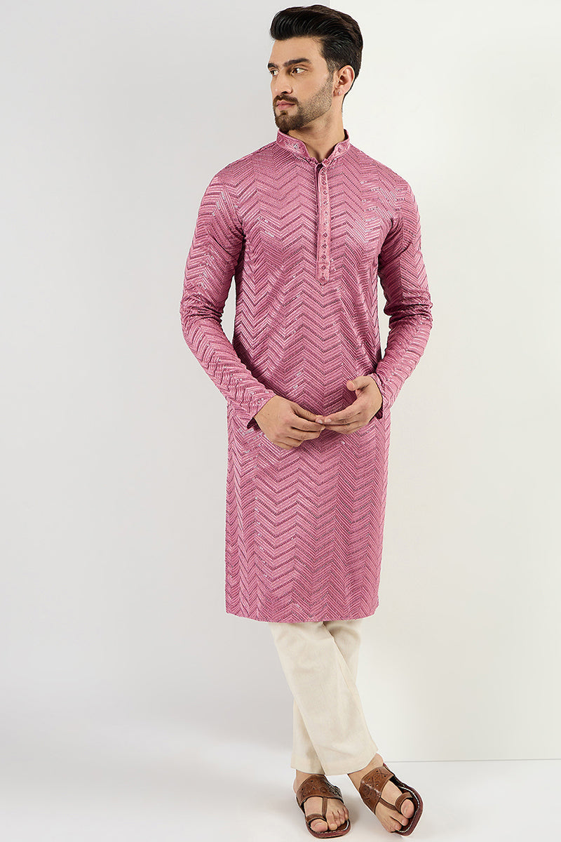 Pink Viscose Rayon Solid Embroidered Straight Kurta with Trouser  | SHOBITAM