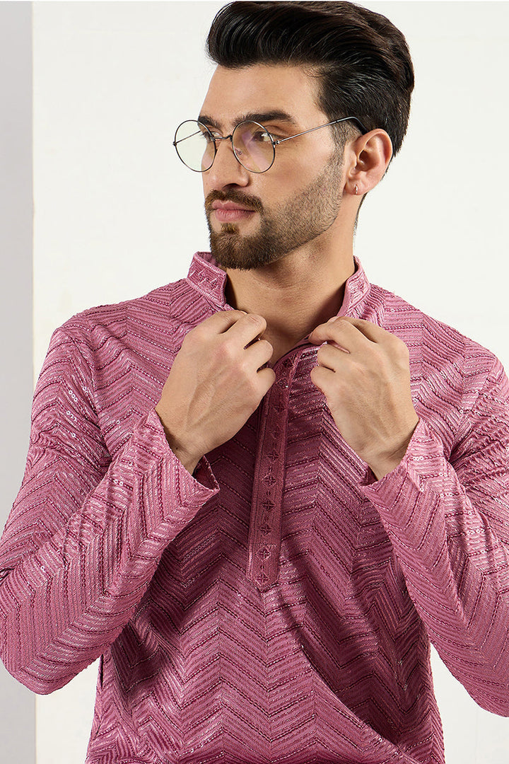 Pink Viscose Rayon Solid Embroidered Straight Kurta with Trouser  | SHOBITAM