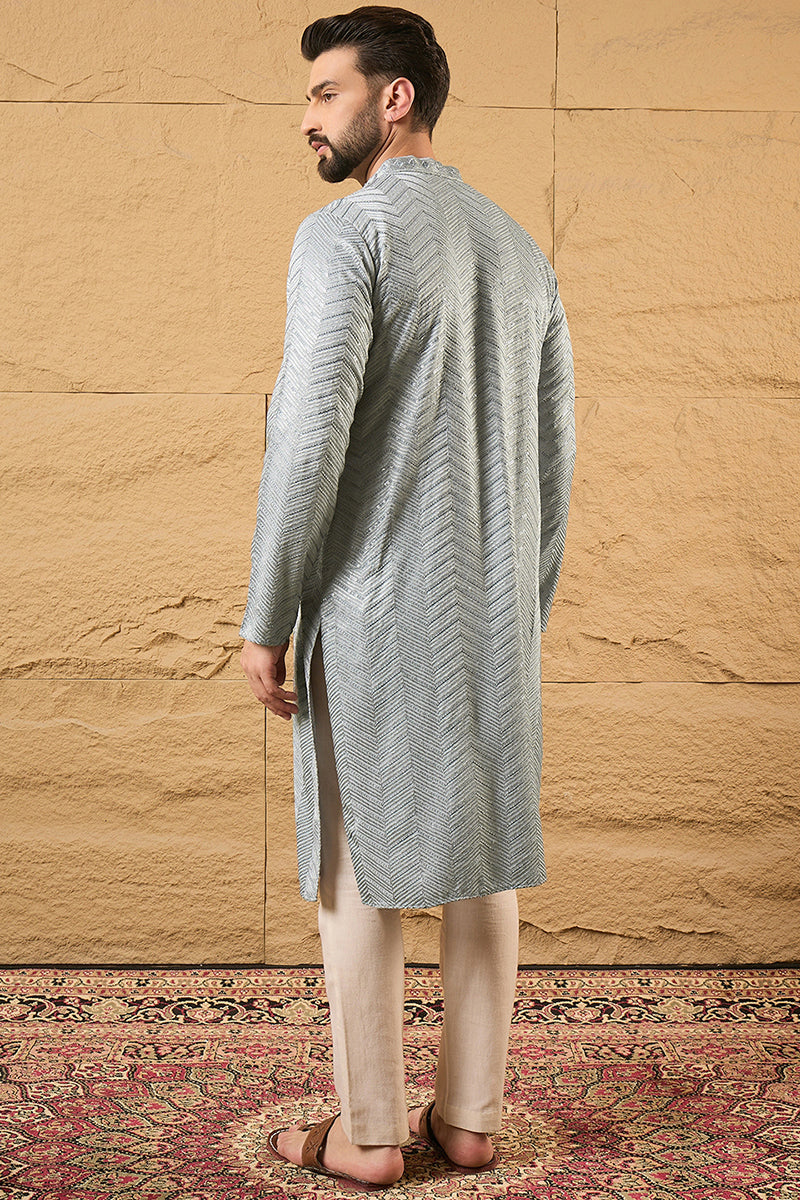 Grey Viscose Rayon Solid Embroidered Straight Kurta with Trouser  | SHOBITAM