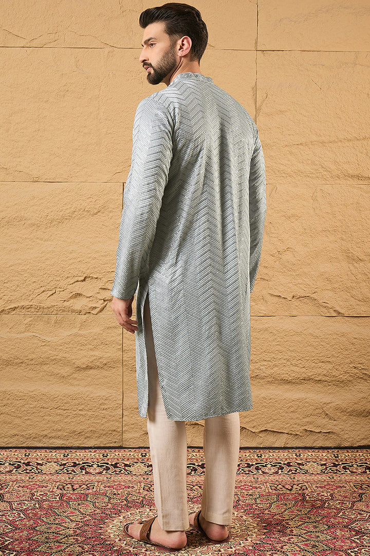Grey Viscose Rayon Solid Embroidered Straight Kurta with Trouser  | SHOBITAM