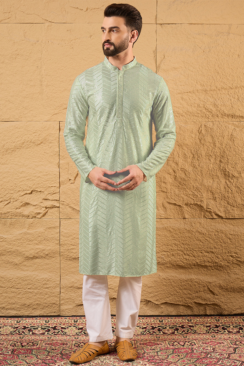 Green Viscose Rayon Solid Embroidered Straight Kurta with Trousers | SHOBITAM