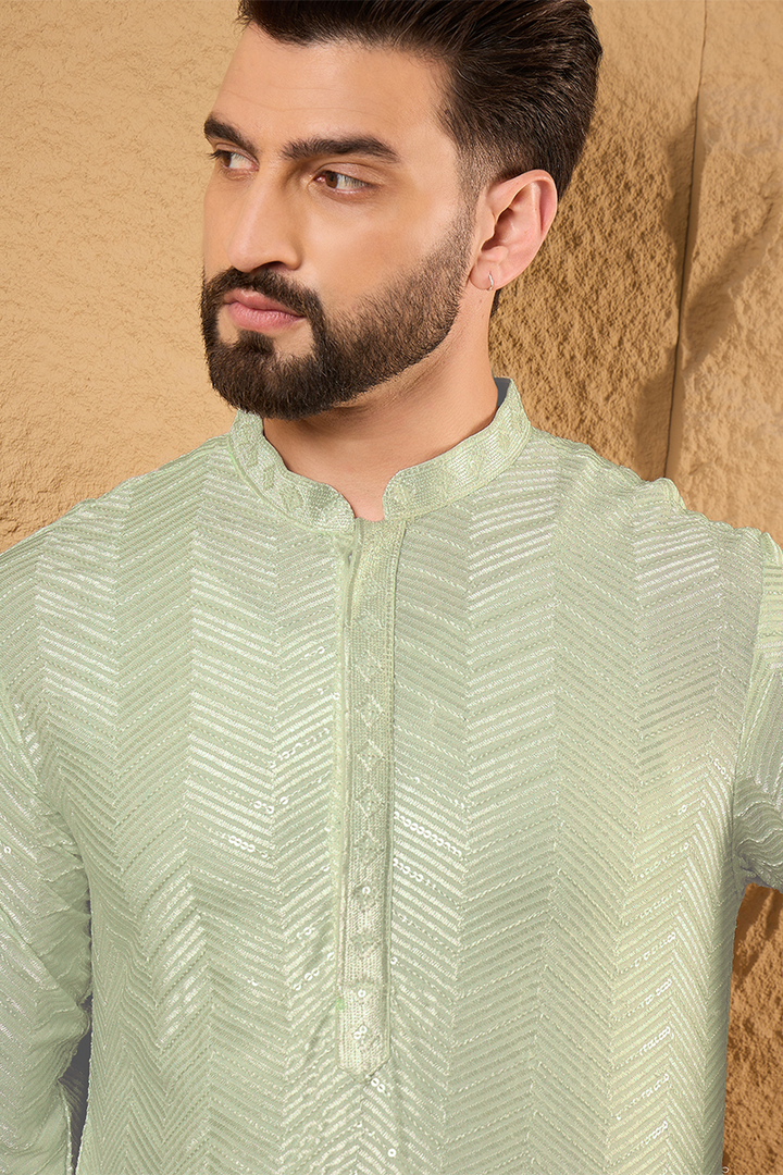 Green Viscose Rayon Solid Embroidered Straight Kurta with Trousers | SHOBITAM