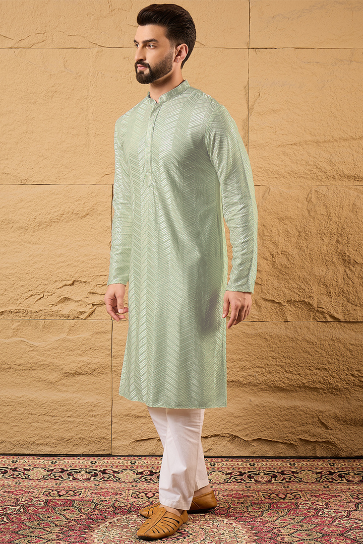 Green Viscose Rayon Solid Embroidered Straight Kurta with Trousers | SHOBITAM