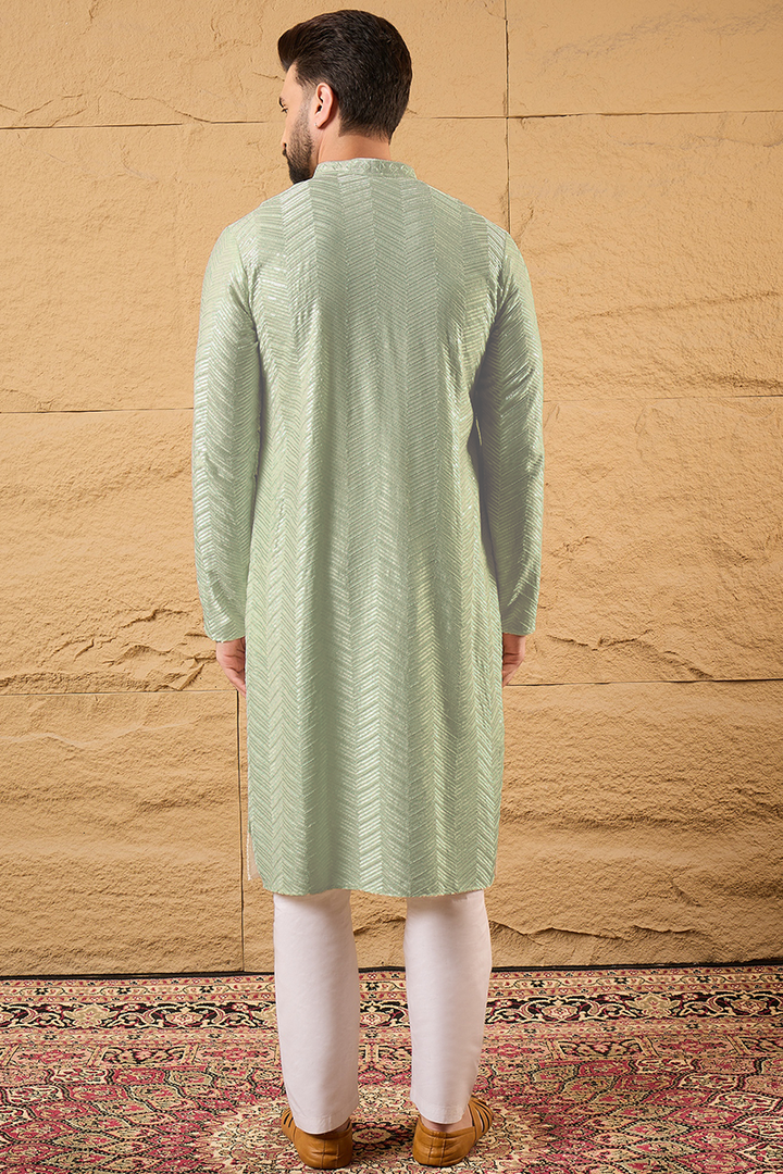 Green Viscose Rayon Solid Embroidered Straight Kurta with Trousers | SHOBITAM
