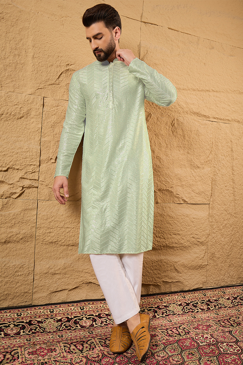 Green Viscose Rayon Solid Embroidered Straight Kurta with Trousers | SHOBITAM