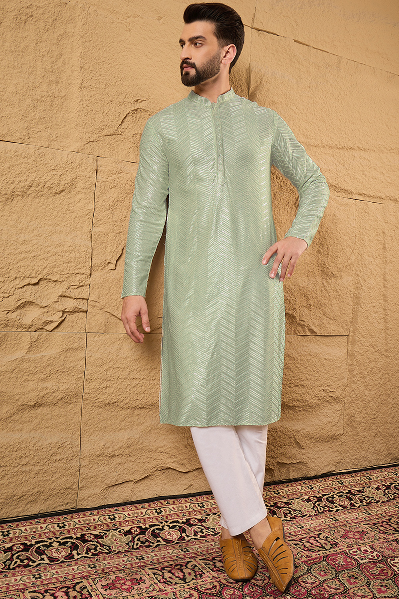 Green Viscose Rayon Solid Embroidered Straight Kurta with Trousers | SHOBITAM