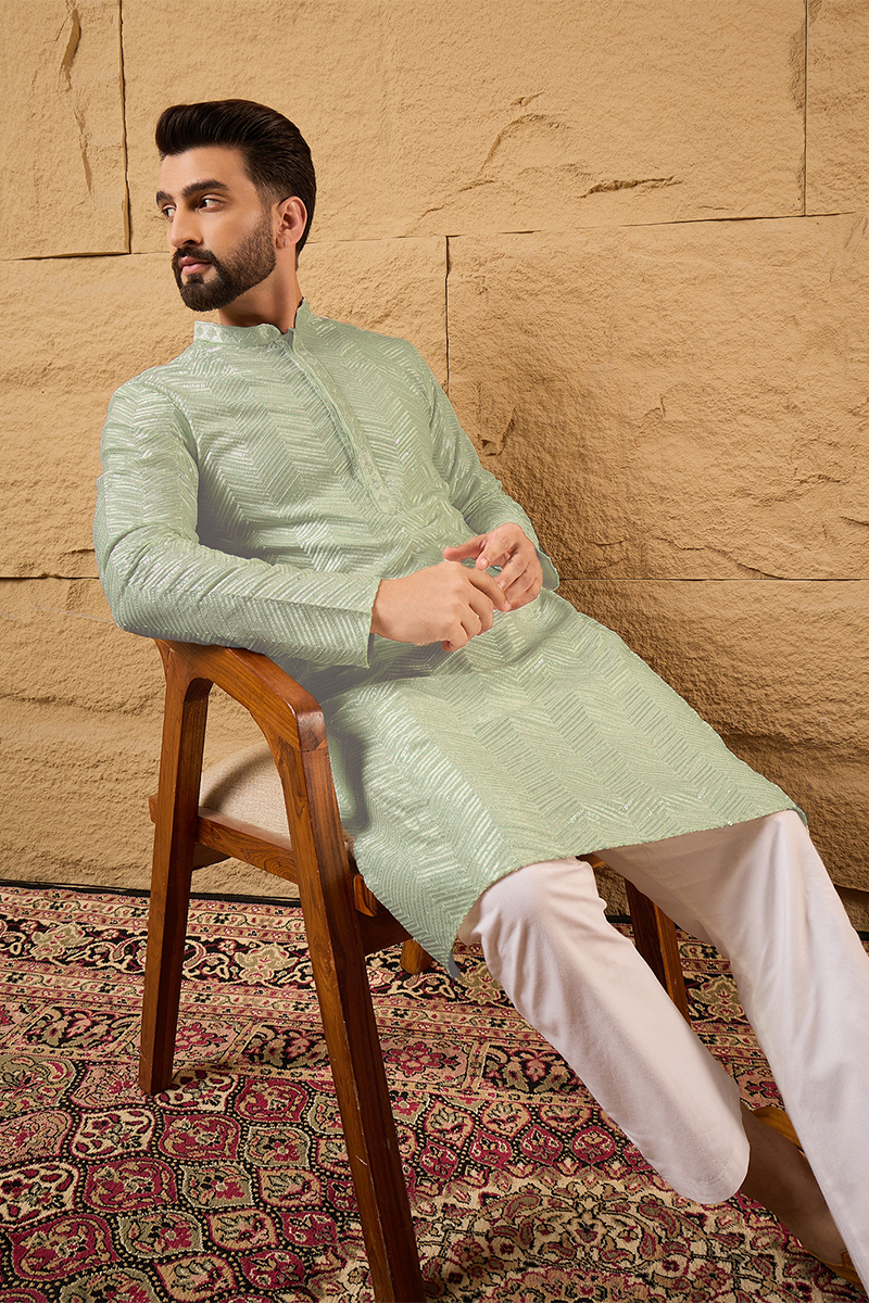 Green Viscose Rayon Solid Embroidered Straight Kurta with Trousers | SHOBITAM