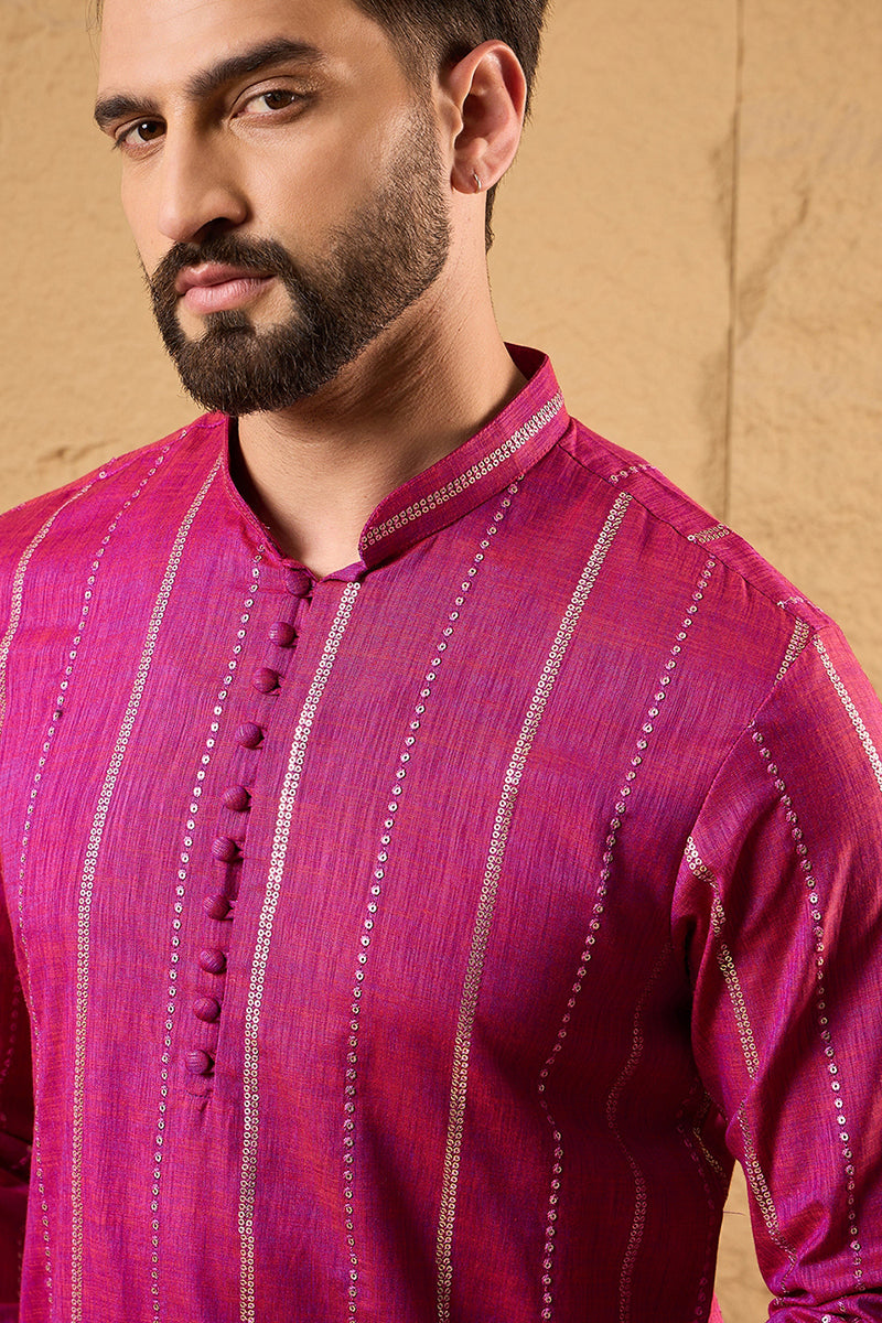 Pink Pure Cotton Solid Embroidered Straight Kurta with Trousers | SHOBITAM