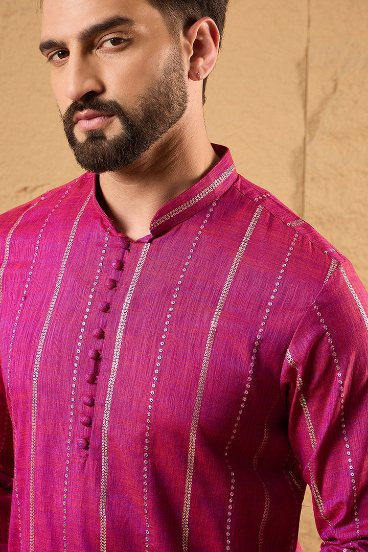 Pink Pure Cotton Solid Embroidered Straight Kurta with Trousers | SHOBITAM