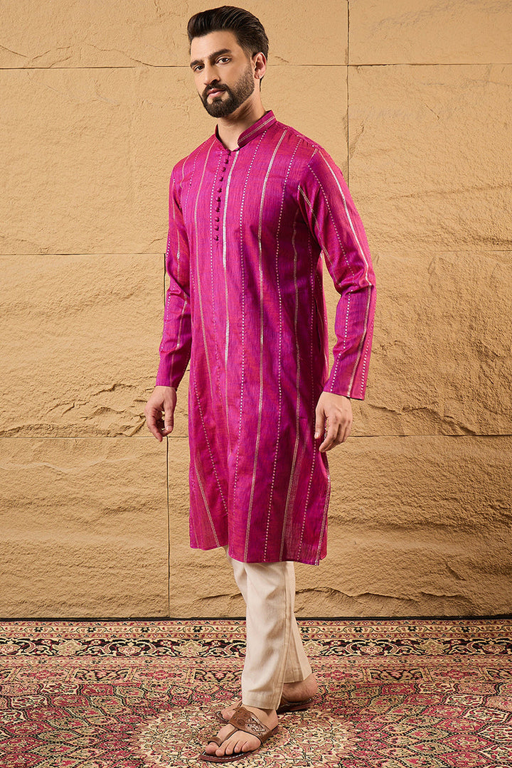 Pink Pure Cotton Solid Embroidered Straight Kurta with Trousers | SHOBITAM