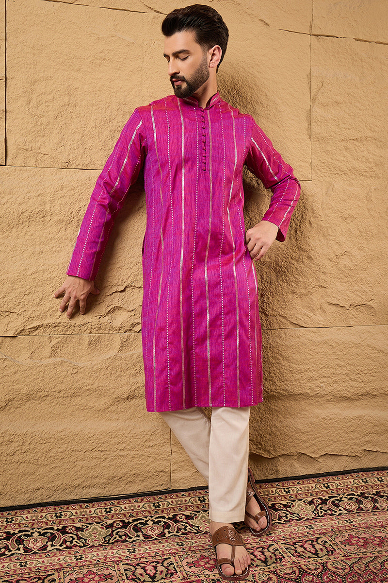 Pink Pure Cotton Solid Embroidered Straight Kurta with Trousers | SHOBITAM