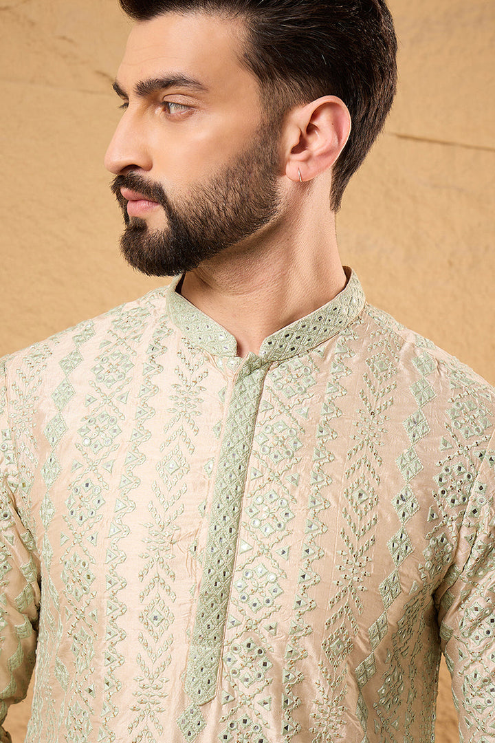 Off White Silk Blend Solid Embroidered Straight Kurta with Trouser  | SHOBITAM