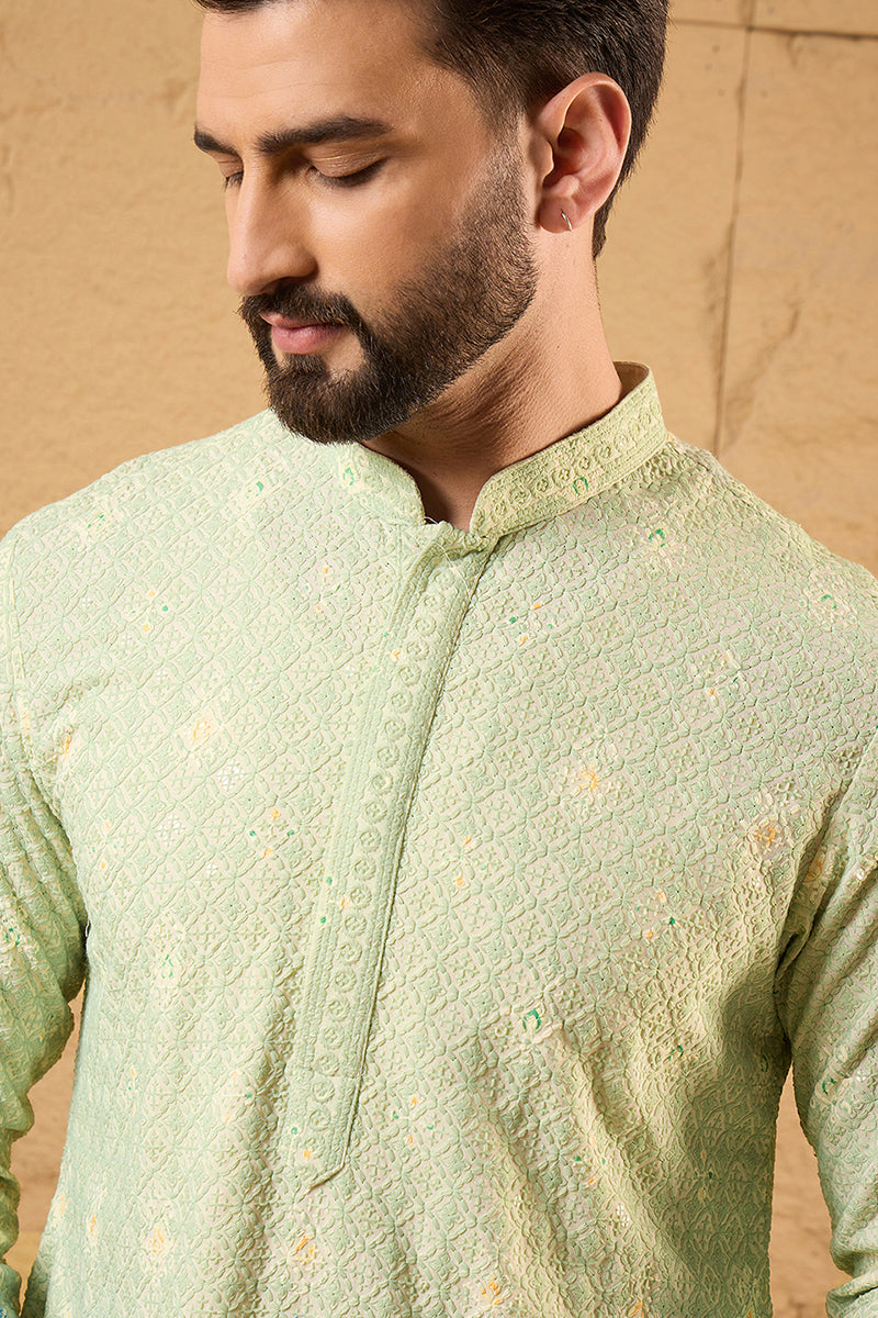 Green Viscose Rayon Bandhani Embroidered Straight Kurta with Trouser  | SHOBITAM
