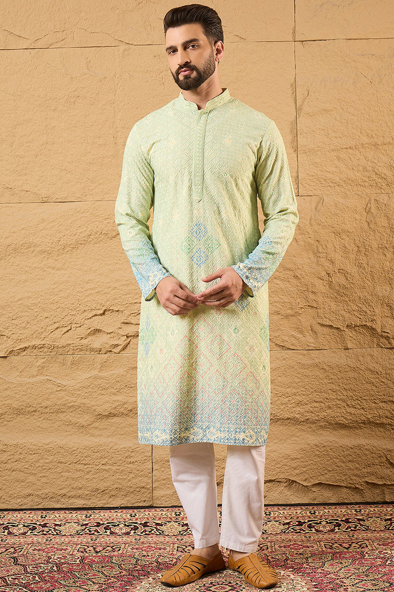 Green Viscose Rayon Bandhani Embroidered Straight Kurta with Trouser  | SHOBITAM