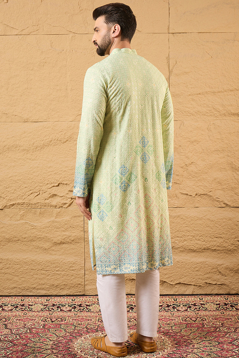 Green Viscose Rayon Bandhani Embroidered Straight Kurta with Trouser  | SHOBITAM