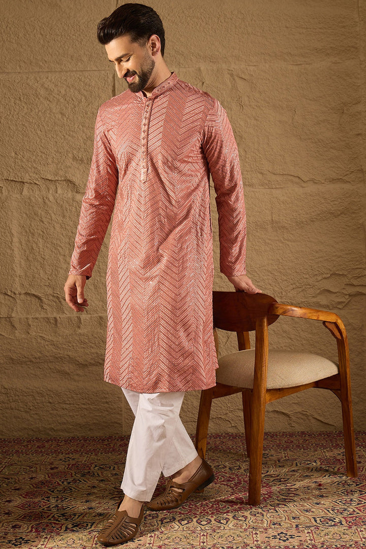 Pink Viscose Rayon Solid Embroidered Straight Kurta with Trousers | SHOBITAM