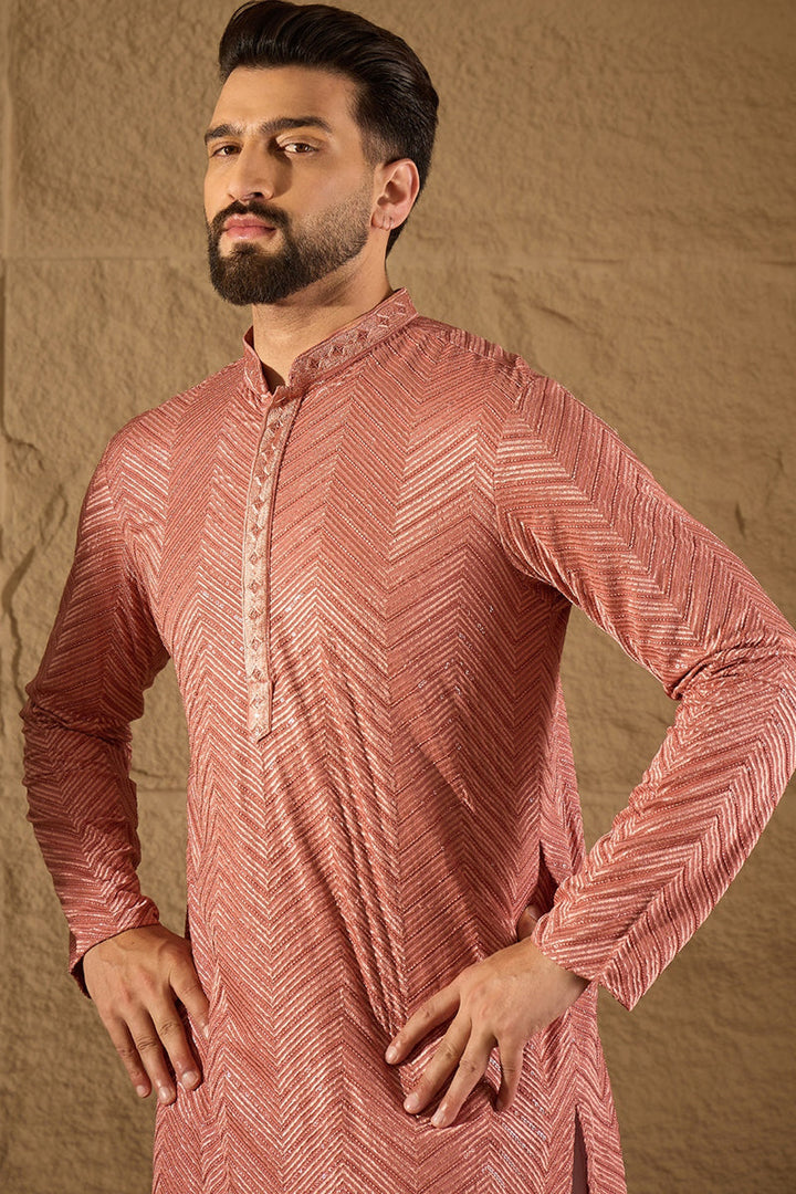 Pink Viscose Rayon Solid Embroidered Straight Kurta with Trousers | SHOBITAM