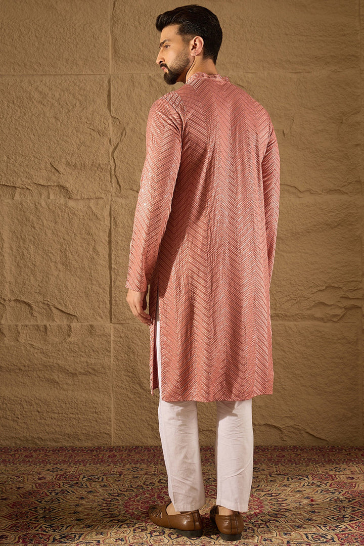 Pink Viscose Rayon Solid Embroidered Straight Kurta with Trousers | SHOBITAM