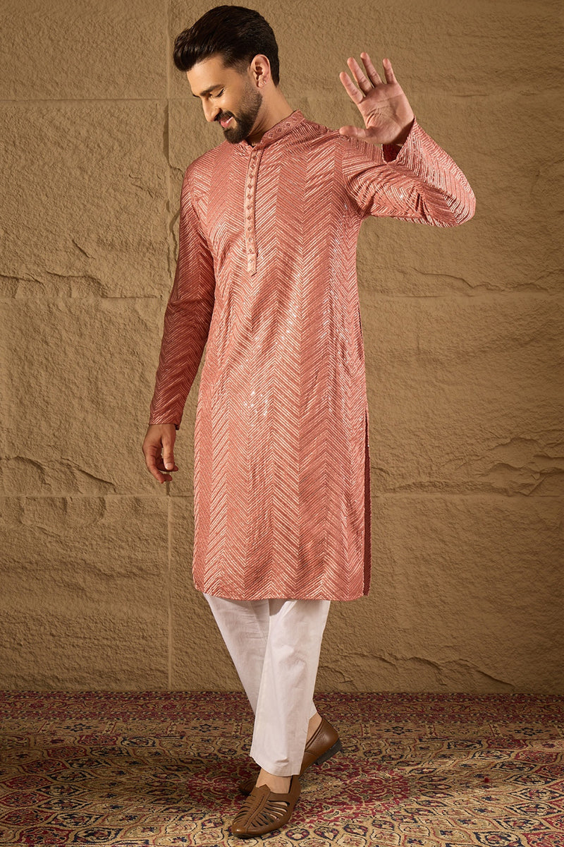 Pink Viscose Rayon Solid Embroidered Straight Kurta with Trousers | SHOBITAM