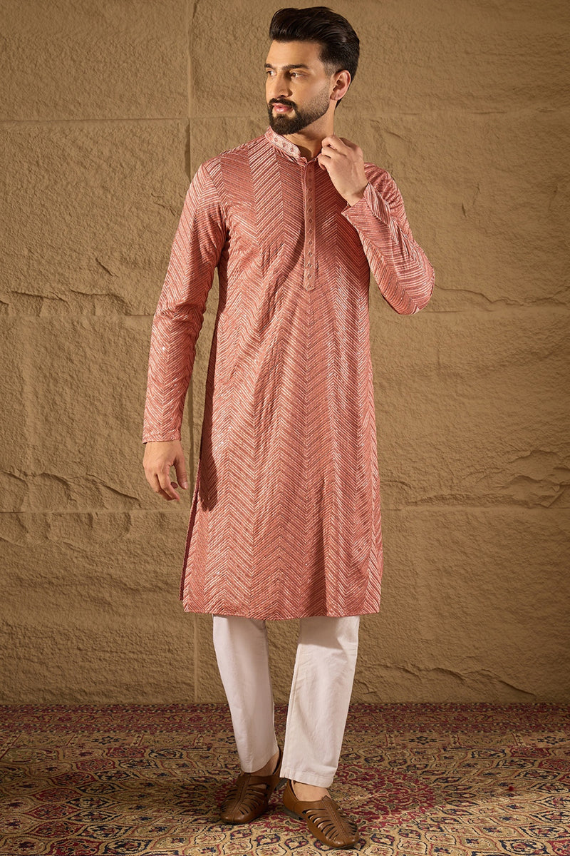 Pink Viscose Rayon Solid Embroidered Straight Kurta with Trousers | SHOBITAM