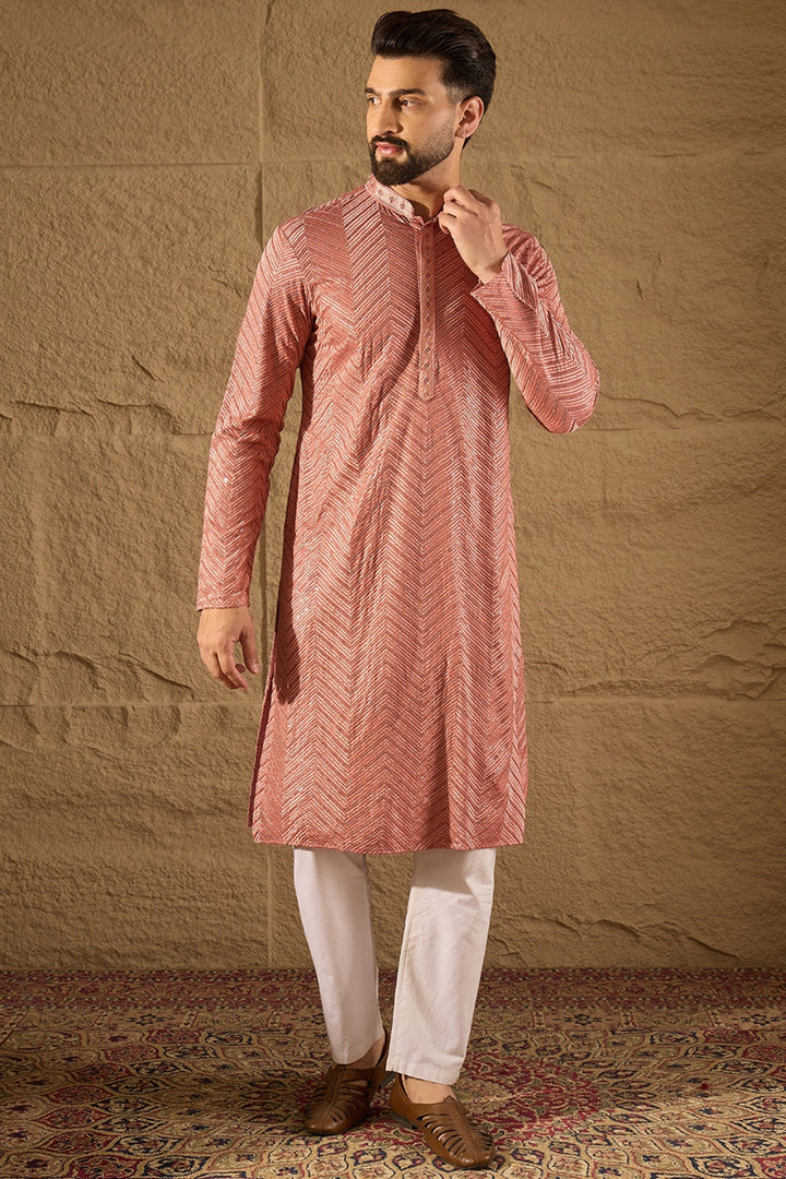 Pink Viscose Rayon Solid Embroidered Straight Kurta with Trousers | SHOBITAM