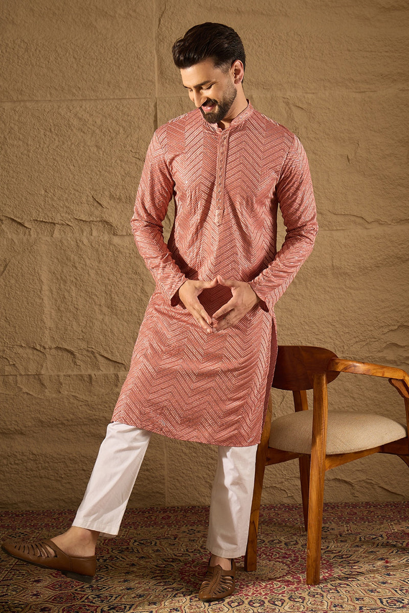 Pink Viscose Rayon Solid Embroidered Straight Kurta with Trousers | SHOBITAM