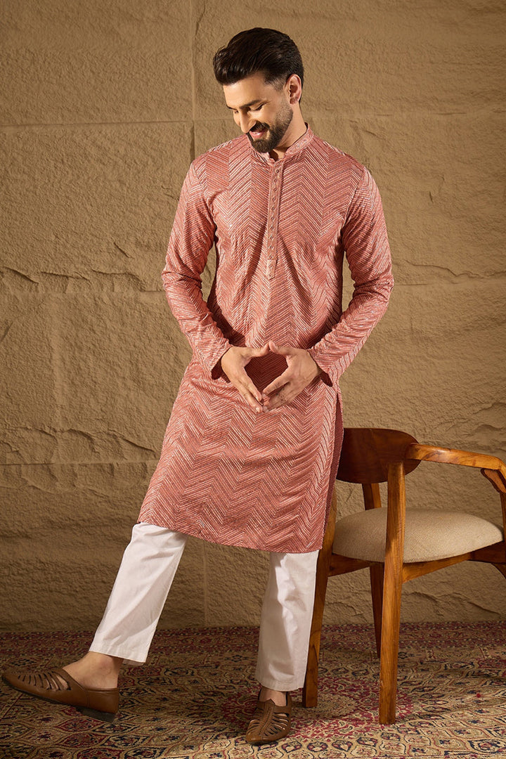 Pink Viscose Rayon Solid Embroidered Straight Kurta with Trousers | SHOBITAM