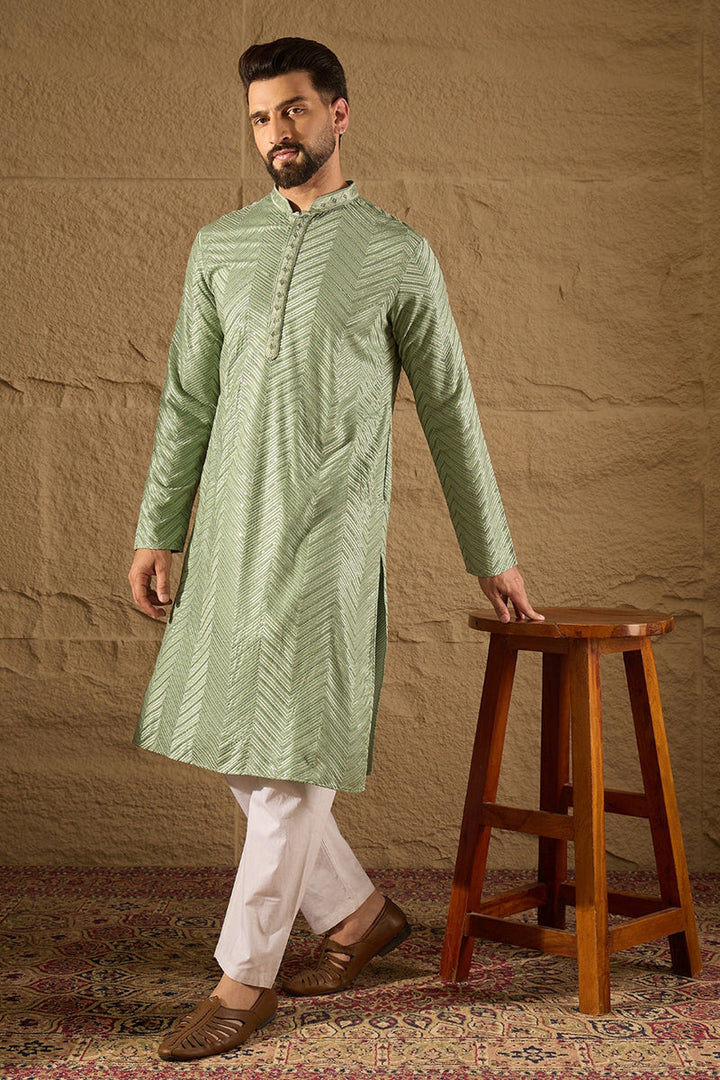 Green Viscose Rayon Solid Embroidered Straight Kurta with Trouser  | SHOBITAM