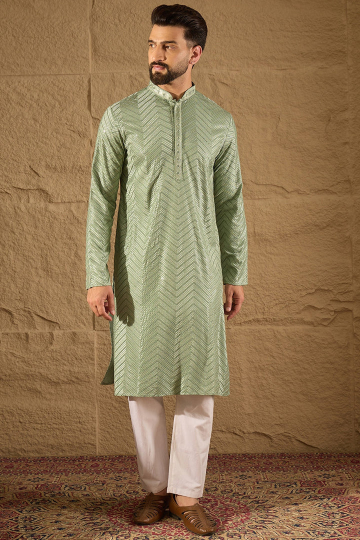 Green Viscose Rayon Solid Embroidered Straight Kurta with Trouser  | SHOBITAM