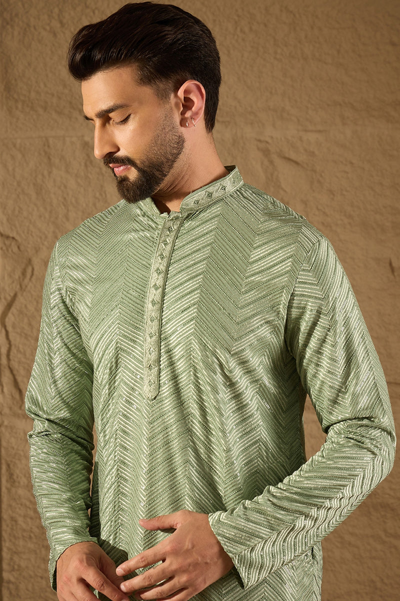 Green Viscose Rayon Solid Embroidered Straight Kurta with Trouser  | SHOBITAM