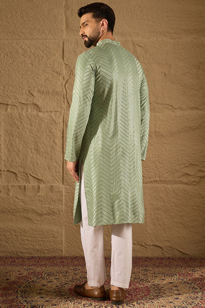 Green Viscose Rayon Solid Embroidered Straight Kurta with Trouser  | SHOBITAM
