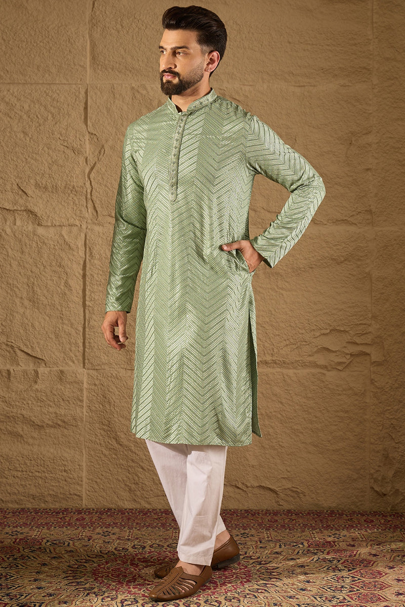 Green Viscose Rayon Solid Embroidered Straight Kurta with Trouser  | SHOBITAM