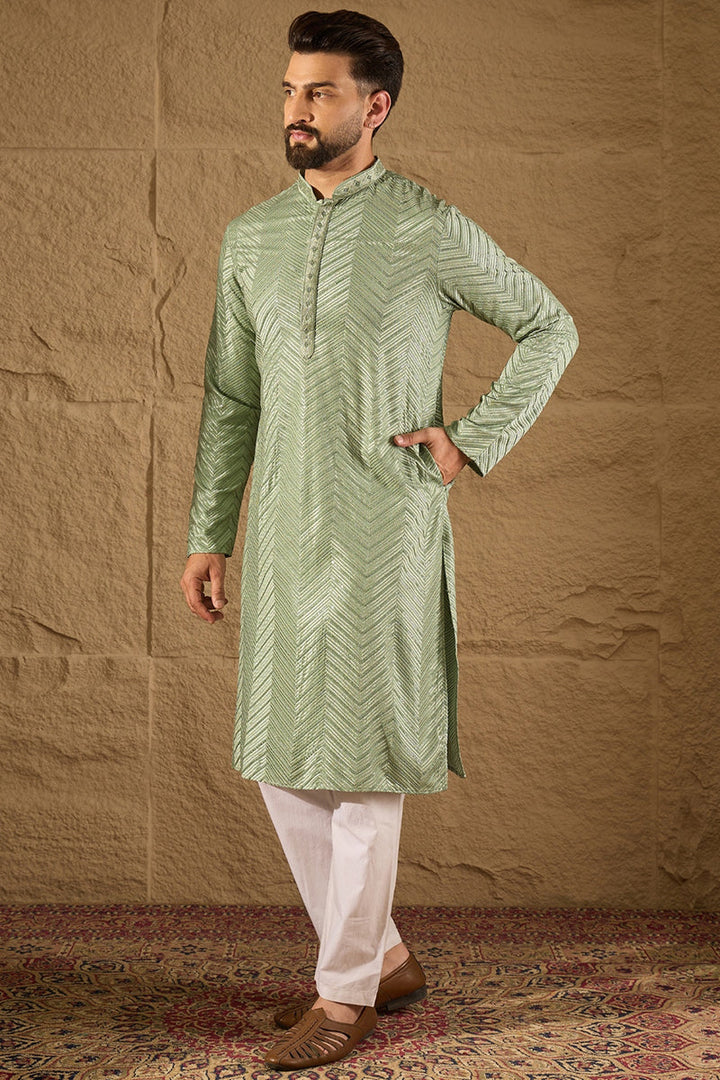 Green Viscose Rayon Solid Embroidered Straight Kurta with Trouser  | SHOBITAM