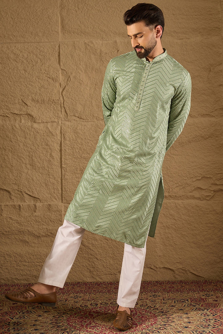 Green Viscose Rayon Solid Embroidered Straight Kurta with Trouser  | SHOBITAM
